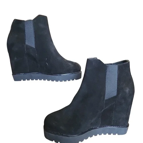 Kurt Geiger Black Suede Wedge Ankle‎ Boots Sz 9.5 Gently Used - Picture 5 of 6